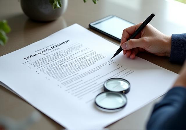 Business person reviewing a document with warning signs